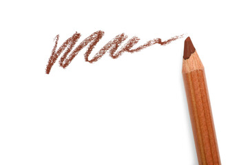 Brown pastel pencil and scribble isolated on white, top view. Drawing supply