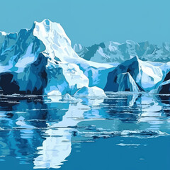  Depiction of cerulean icebergs floating in Alaskan
