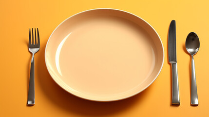 plate with fork and knife HD 8K wallpaper Stock Photographic Image 