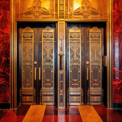 Fototapeta na wymiar Art Deco elevator doors in a historic skyscraper 