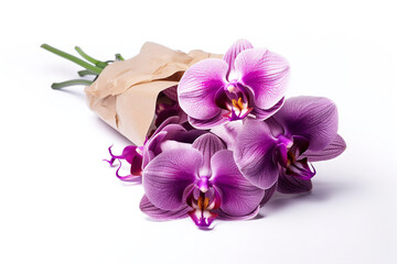 A beautiful flower bouquet of exotic orchids, wrapped in paper.  (Generative AI)