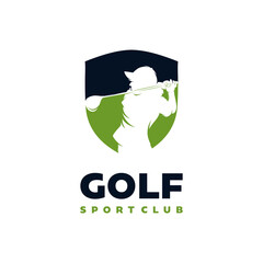 Female golf player silhouette logo design template