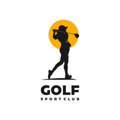 Female golf player silhouette logo design template