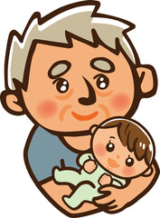 おじいちゃんにだっこされる赤ちゃんのイラスト