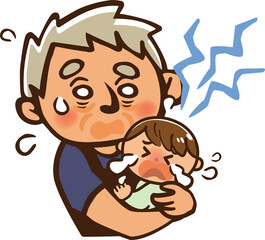 泣き止まない赤ちゃんをだっこする赤ちゃんのイラスト