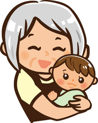 おばあちゃんにだっこされる赤ちゃんのイラスト