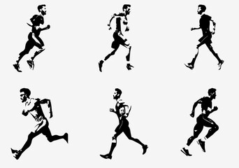 silhouette running man. Vector people running silhouettes