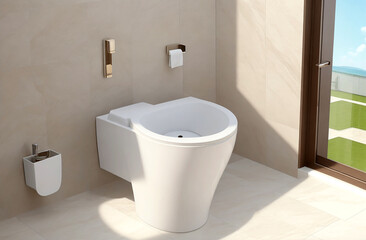 Modern luxury wall hung toilet on grey background