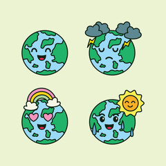 Fototapeta premium Cute earth planet emoji, earth day illustration, cute earth expression