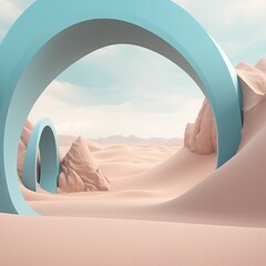 Blue arch in desert landscape. 3D rendering