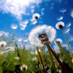  Delightful dandelion seeds against a breezy blue
