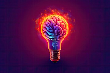 brain In light bulb Concept Idea illustration on colorful background