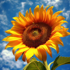Fototapeta premium Radiant sunflower petals against an azure summer 