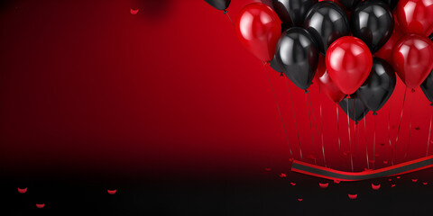 red andblack ballons on red background,AI Generative 