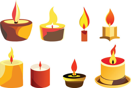 set of burning candle illustration