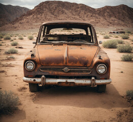 Fototapeta na wymiar Rusty vintage car in the desert.