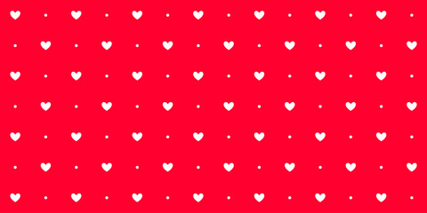 Hearts and dots seamless pattern. Red Valentines polka dot repeat background. Heart-shaped decorative texture for textile, fabric, poster, banner, print, card, invitation. Vector scarlet wallpaper - obrazy, fototapety, plakaty