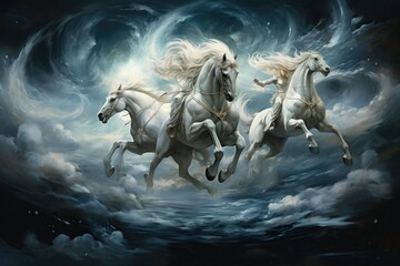 Fototapeta premium Whirling cyclone riders, harnessing the power of storms atop their magical steeds - Generative AI
