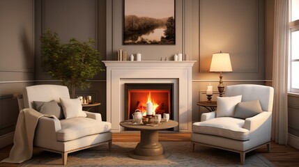 living room with fireplace  generated by AI