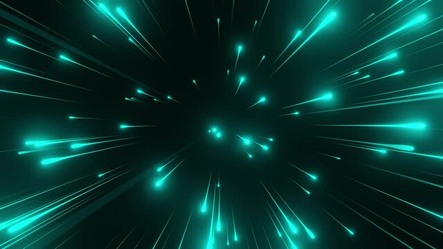 Glowing green trails moving very fast on black background