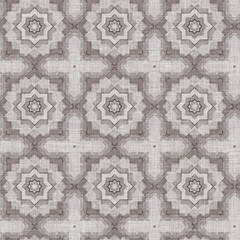Traditional grey mosaic seamless pattern print. Fabric effect mexican patchwork damask grid Square shape symmetrical background textile . Creative colorful graphic design.
