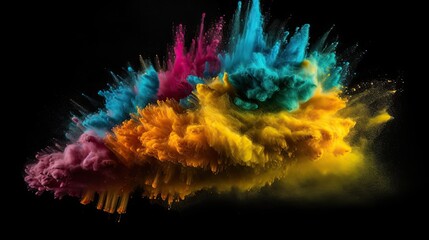 Colorful powder explosion isolated on black background Abstract colored cloud