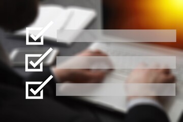 Checklist task documentation, business person working