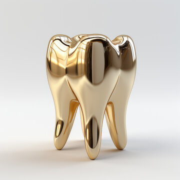 Image for advertising, Single golden tooth, white, solid background, matte texture, reduced reflection
