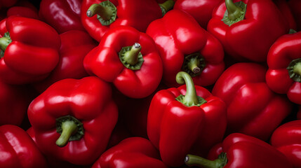 Top view full frame of whole ripe red capsicum placed together as background.