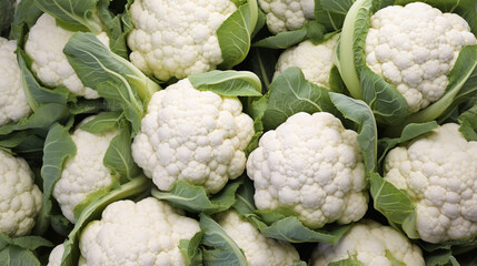 Top view full frame of whole ripe Cauliflower placed together as background.