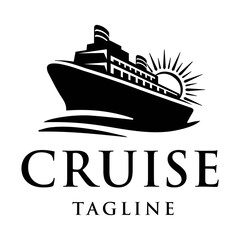 Elegant cruise ship logo design template. Monochrome luxury ship logo vector illustration. - obrazy, fototapety, plakaty