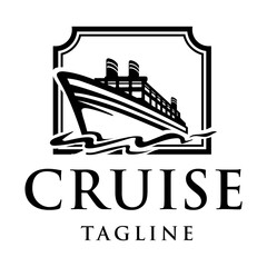 Elegant cruise ship logo design template. Monochrome luxury ship logo vector illustration.