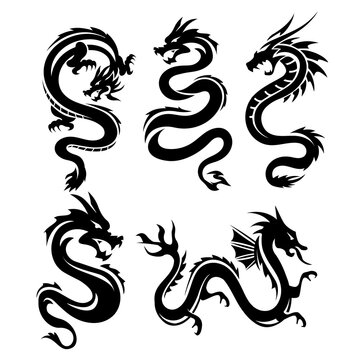 Dragon tattoo logo design silhouettye