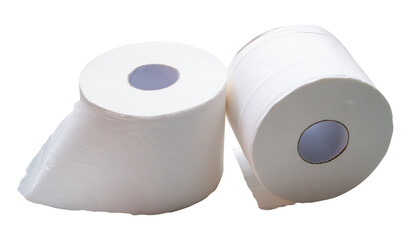 two rolls of white tissue paper or napkin for use in toilet or restroom isolated on white background in png file format