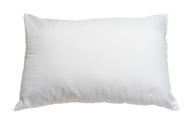 White pillow without case after guest's use at hotel or resort room isolated on white background...