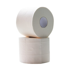 two rolls of white tissue paper or napkin in stack for use in toilet or restroom isolated on white background in png file format.