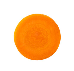 Single fresh beautiful carrot slice isolated on white background with clipping path in png file...