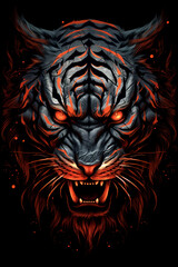 Design illustration a angry tiger face on the black background AI Generative