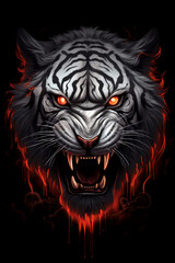Design illustration a angry tiger face on the black background AI Generative