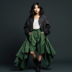 Naklejka premium young Chinese girl, model big eyes, 18 years old, full body happiness smile super model