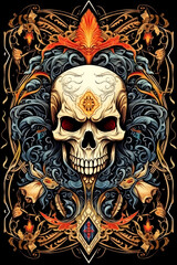 Fototapeta premium Creative design illustration a scary skull with element on the black background AI Generative