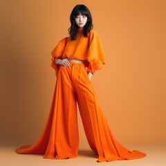 Naklejka premium young Chinese girl, model big eyes, 18 years old, full body happiness smile super model