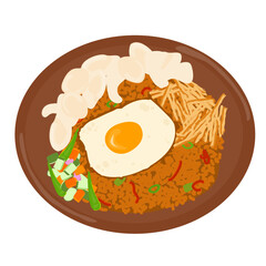 A plate of Indonesian fried rice with fried egg called nasi goreng
