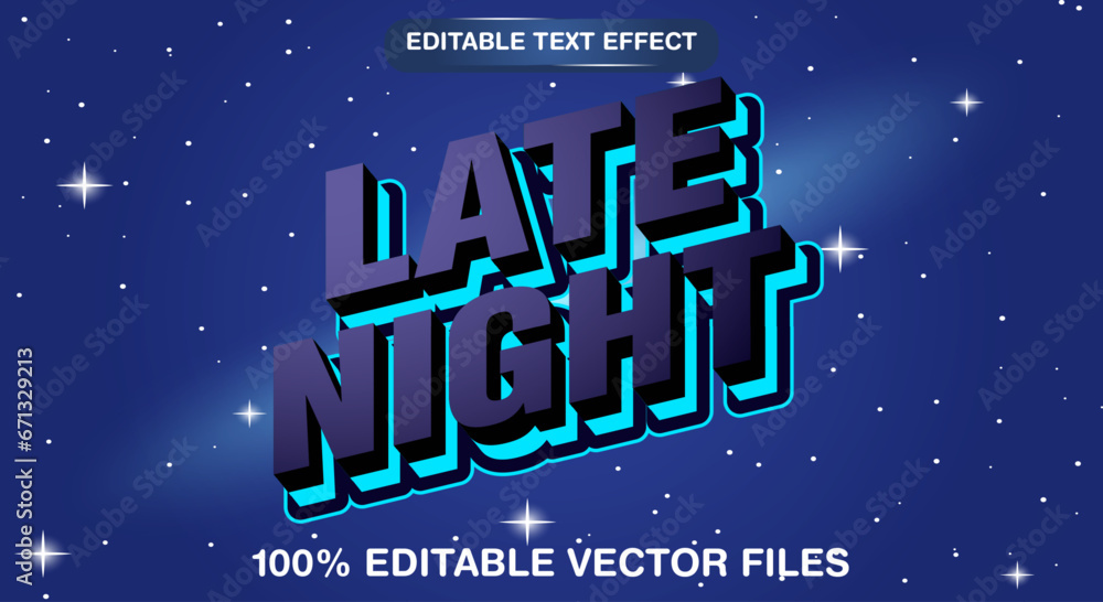 Poster late night editable text effect 3d emboss gradient style