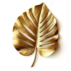 Luxury golden art of tropical leaf, isolated, white background