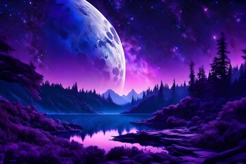 moon over the lake 4k, 8k, 16k, full ultra HD, high resolution and cinematic photography - obrazy, fototapety, plakaty