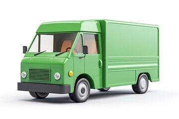 Fototapeta na wymiar 3D Rendering of a Green Delivery Box Van in Action