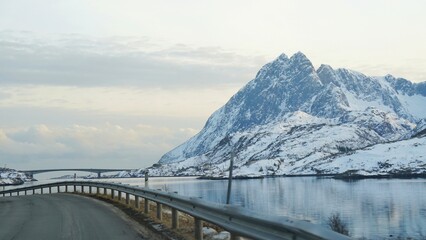 Beautiful road during winter season at Lofoten, Norway, Europe