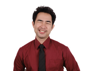 Asian male businessman smiling happily on white background