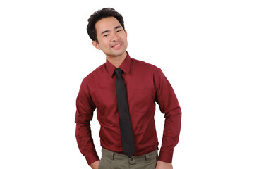 Fototapeta premium Asian male businessman smiling happily on white background